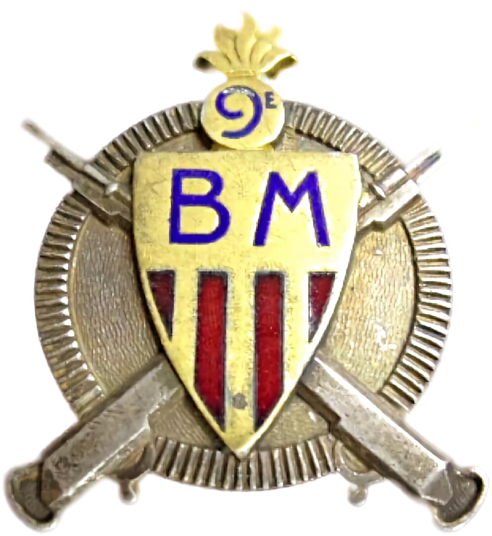 Ligne Maginot - 9° Bataillon de Mitrailleurs (9° BM) - Insigne du 9° BM - version Drago