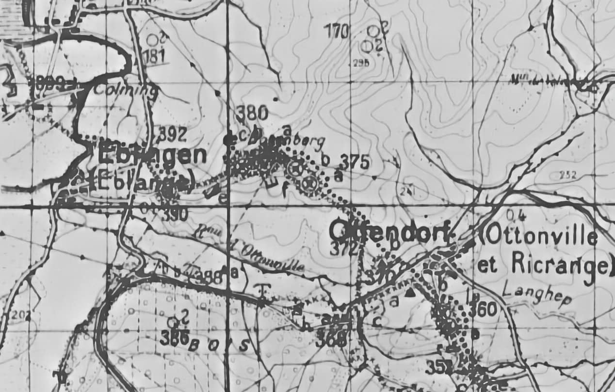 Ligne Maginot - Cartes allemandes de la ligne Maginot - Extrait de la carte 3512 - Boulay,
Ouvrage du Bovenberg
